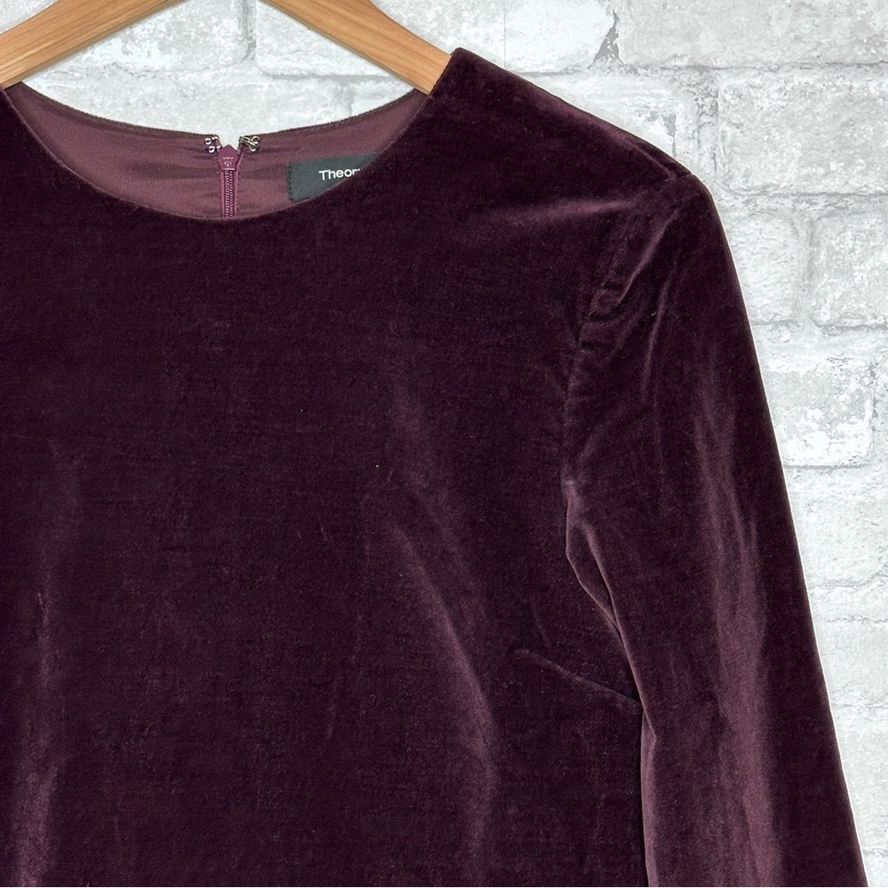 Theory Velvet Shift Dress Size 6 Wynter Purple Wine Plum Stretch Cotton - Picture 2 of 10